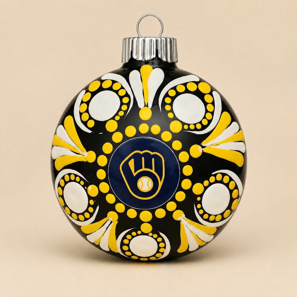 Milwaukee Brewers Shatterproof 3 Inch Hand Painted Mandala Ornament